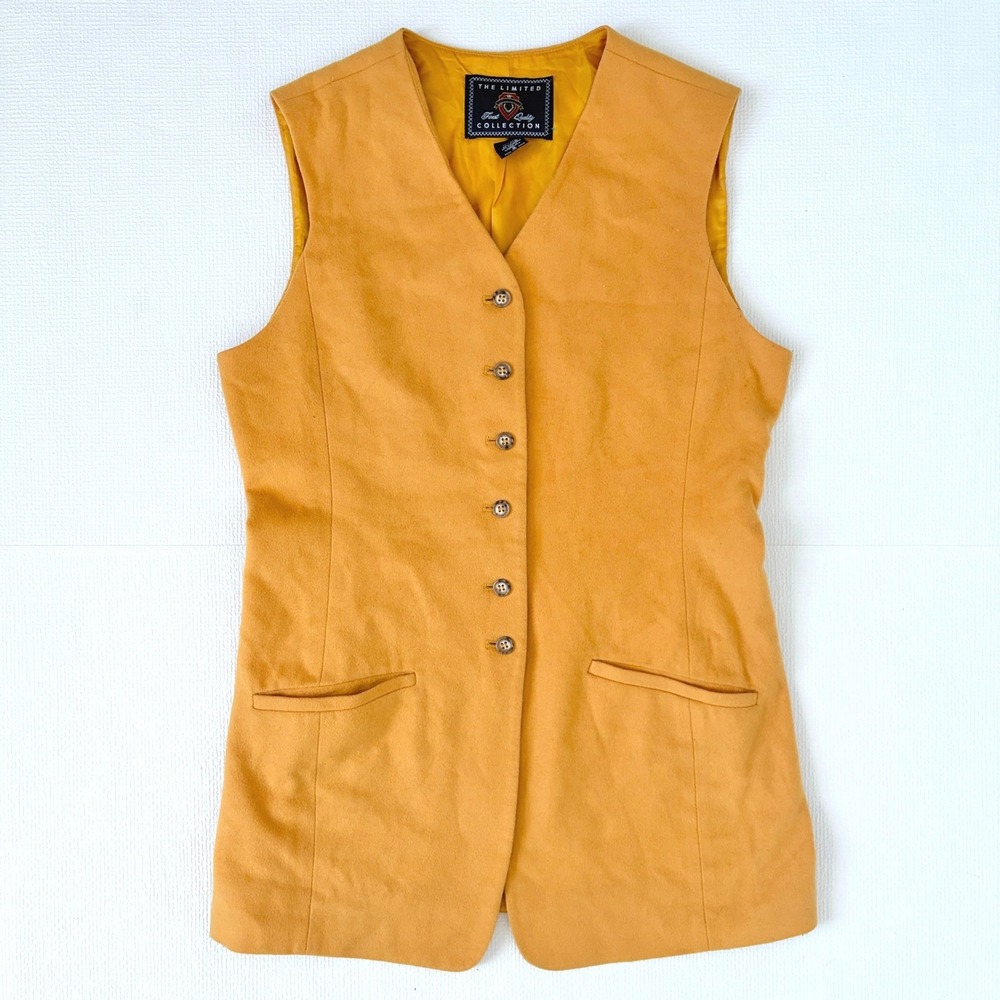 The Limited Vintage Wool Cashmere Blend Longline Vest Small Mustard Yellow